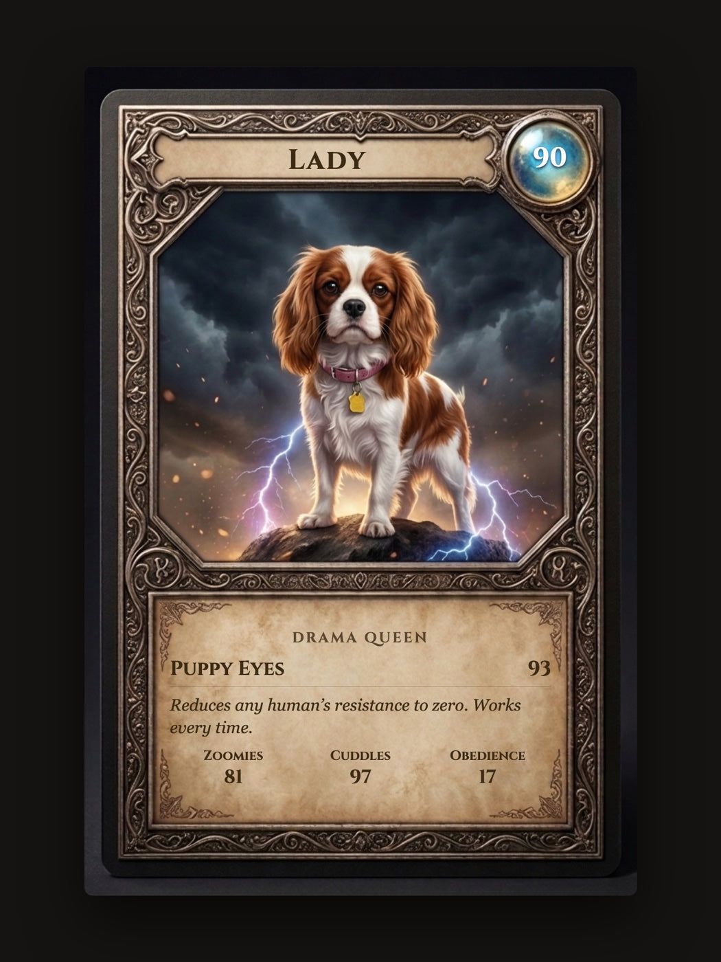 Cavalier on a Fantasy style Legend Card with a special move