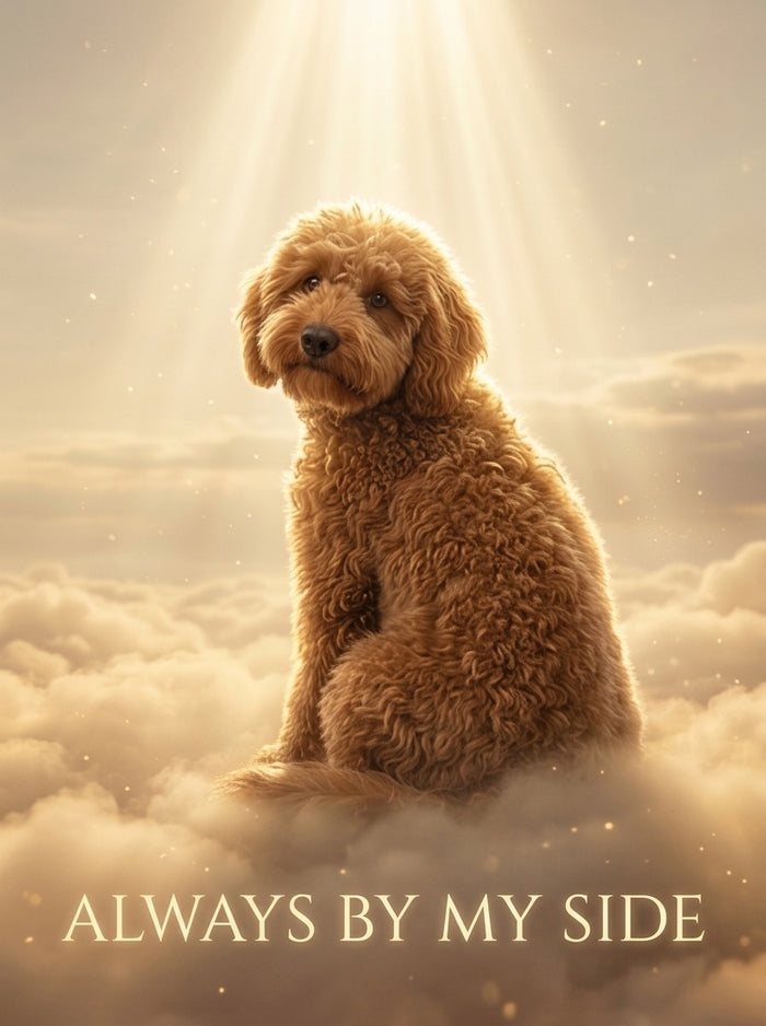 Red poodle in the Always By My Side memorial poster