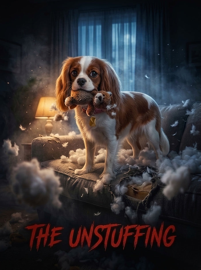Cavalier King Charles spaniel starring in The Unstuffing movie poster
