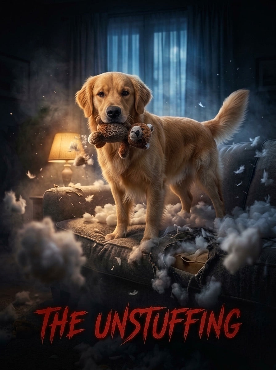 Golden retriever starring in The Unstuffing movie poster